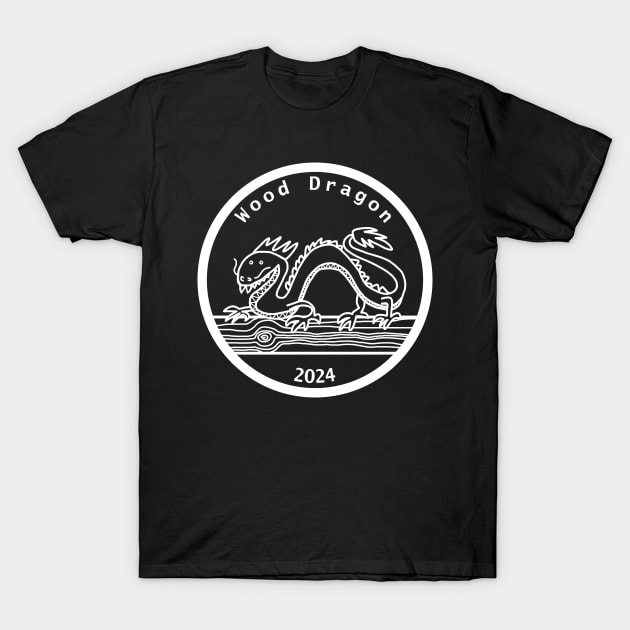 Wood Dragon 2024 Year of the Dragon White Line T-Shirt by ellenhenryart